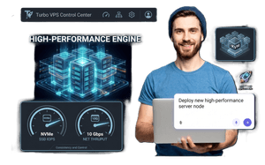 Turbo VPS hosting with NVMe SSD storage and 10Gbps network delivering high-performance, low-latency virtual private server for demanding workloads