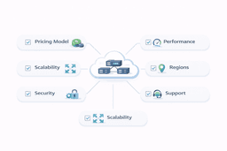 cloud server selection checklist showing pricing performance security regions and scalability factors